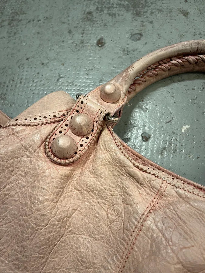 2000s Balenciaga Pink Leather Studded City Bag WLtXorp 6