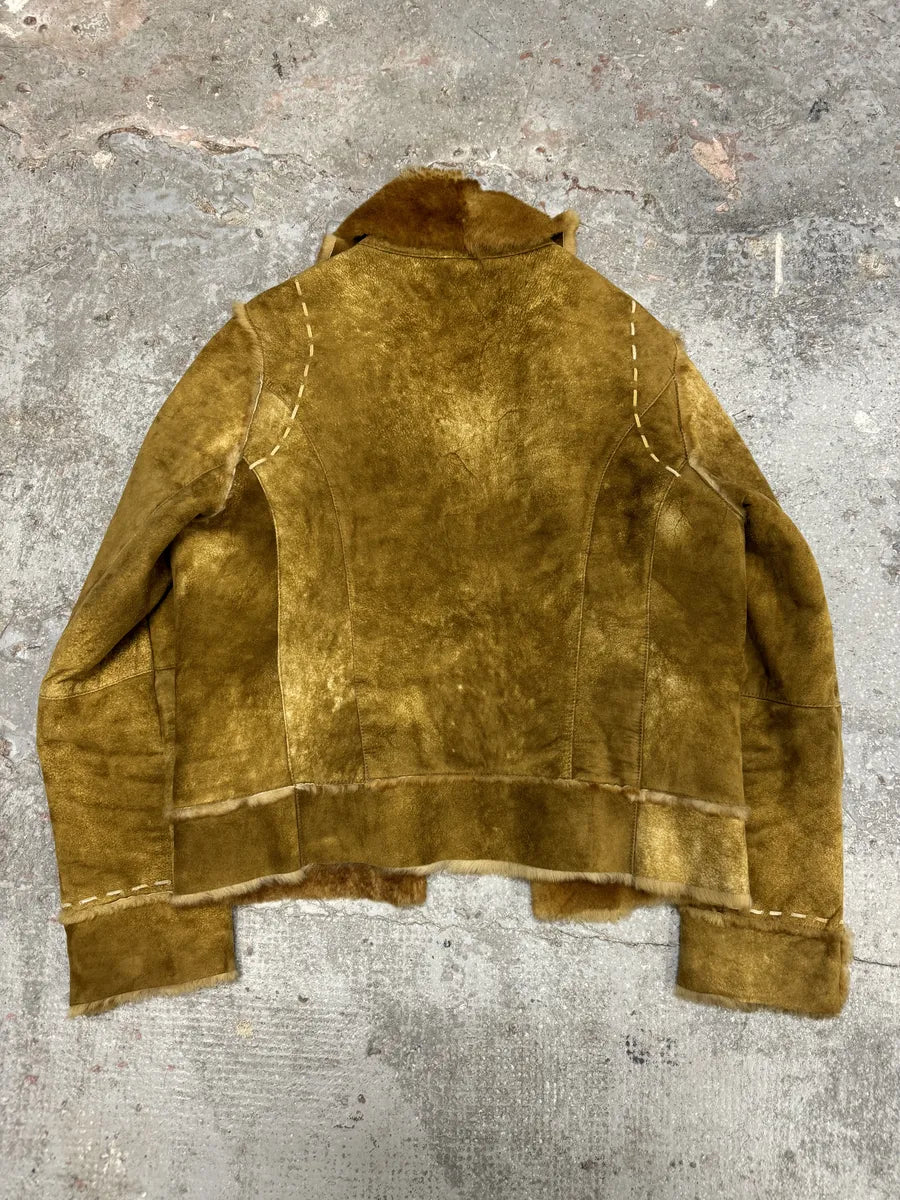 2000s Balmain Asymmetrical Camel Fur Suede Leather Jacket (M) 1
