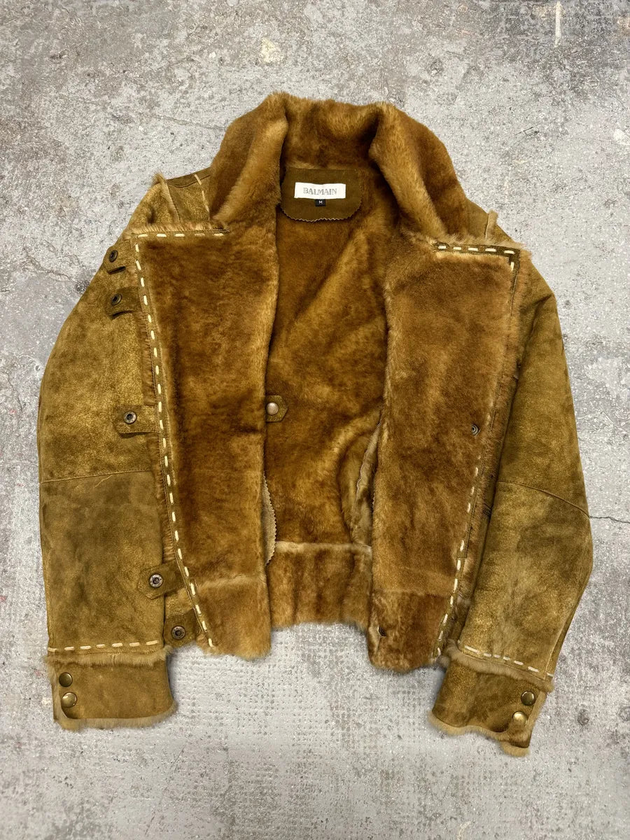 2000s Balmain Asymmetrical Camel Fur Suede Leather Jacket (M) 3