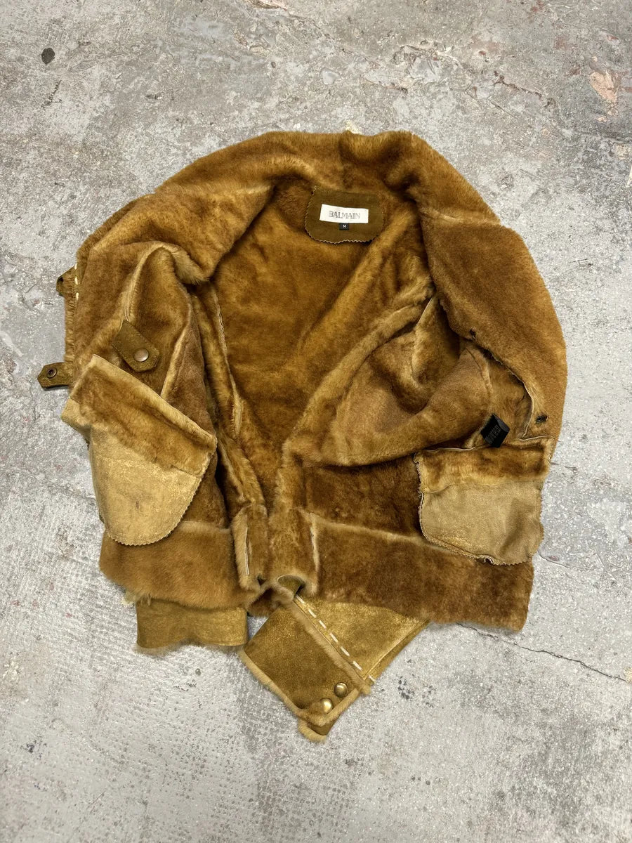 2000s Balmain Asymmetrical Camel Fur Suede Leather Jacket (M) 4