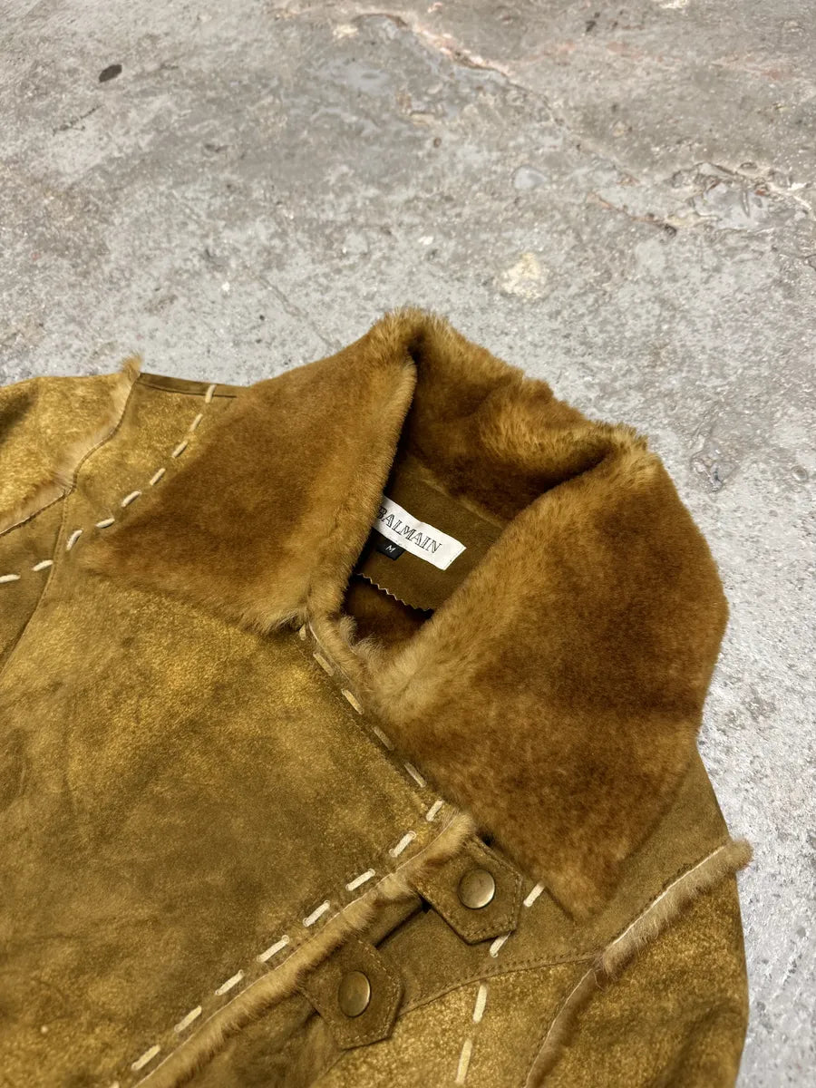 2000s Balmain Asymmetrical Camel Fur Suede Leather Jacket (M) 7