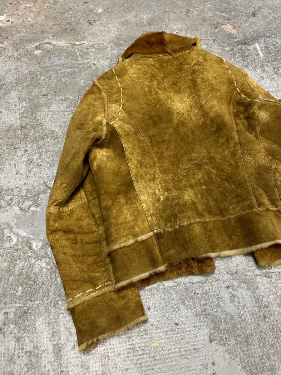 2000s Balmain Asymmetrical Camel Fur Suede Leather Jacket (M) 8