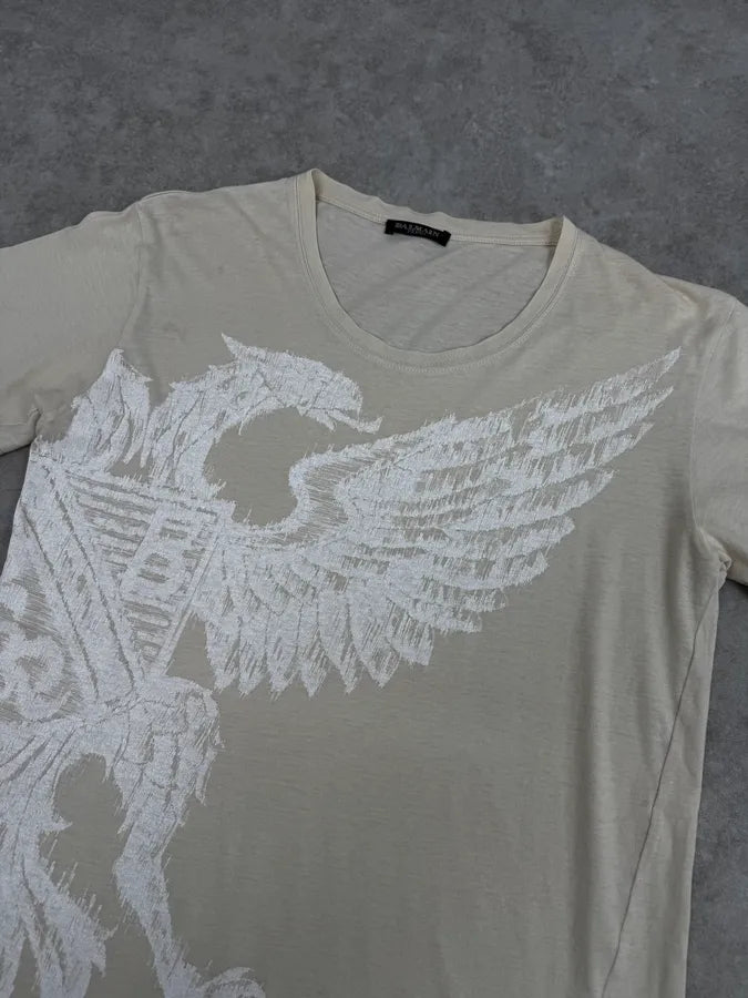 2000s Balmain Beige Medieval Eagle Print T-Shirt OHsdWbB 4