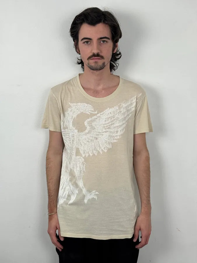 2000s Balmain Beige Medieval Eagle Print T-Shirt OHsdWbB 1