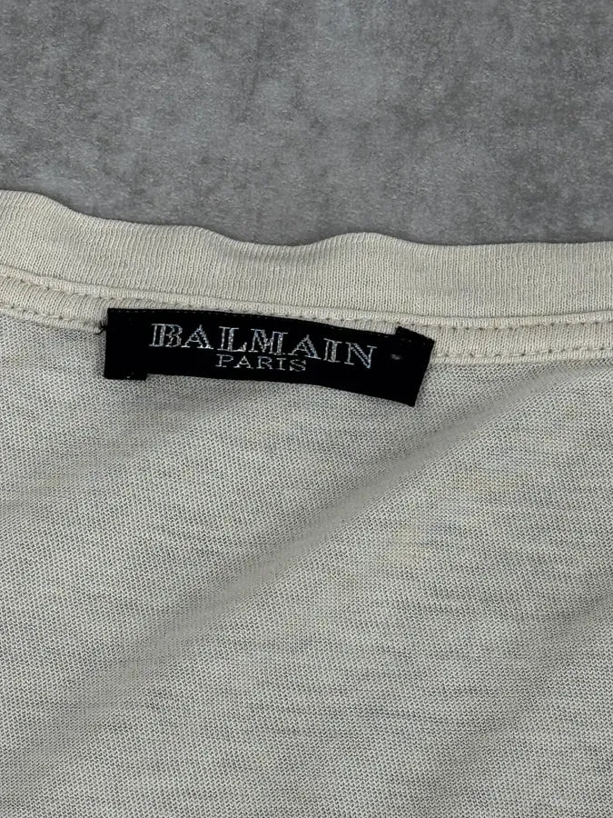 2000s Balmain Beige Medieval Eagle Print T-Shirt OHsdWbB 7