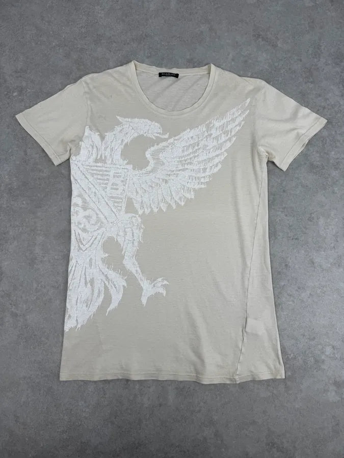 2000s Balmain Beige Medieval Eagle Print T-Shirt OHsdWbB 0