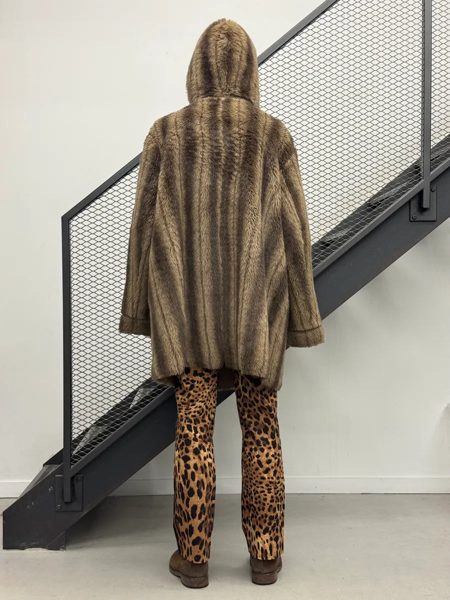 Balmain Beige Faux Fur & Brown Leather Reversible Hooded Coat IqwymKz 2