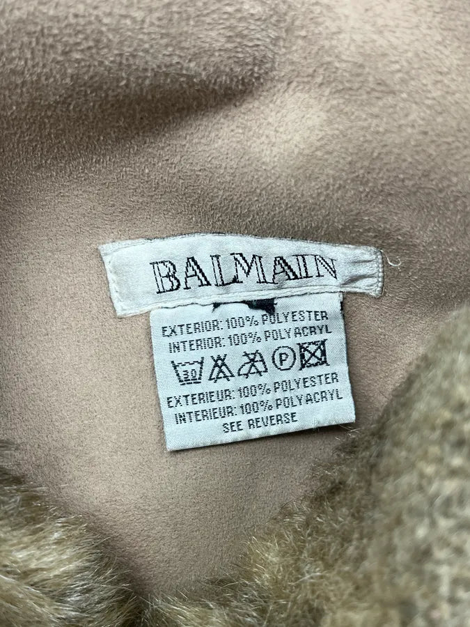 Balmain Beige Faux Fur & Brown Leather Reversible Hooded Coat IqwymKz 13