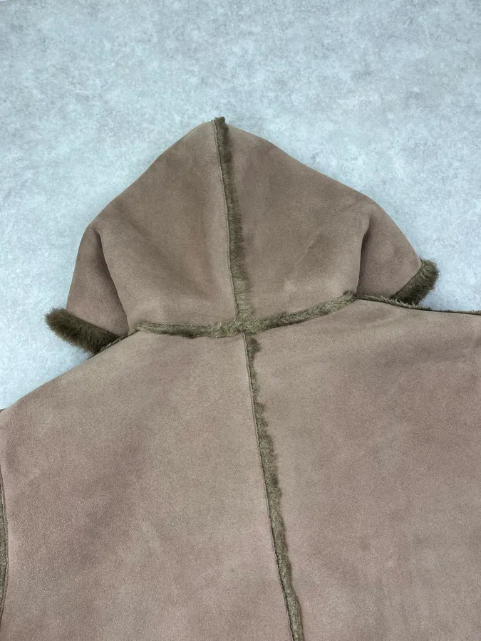 Balmain Beige Faux Fur & Brown Leather Reversible Hooded Coat IqwymKz 11