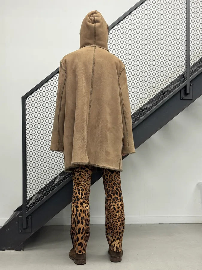 Balmain Beige Faux Fur & Brown Leather Reversible Hooded Coat IqwymKz 4