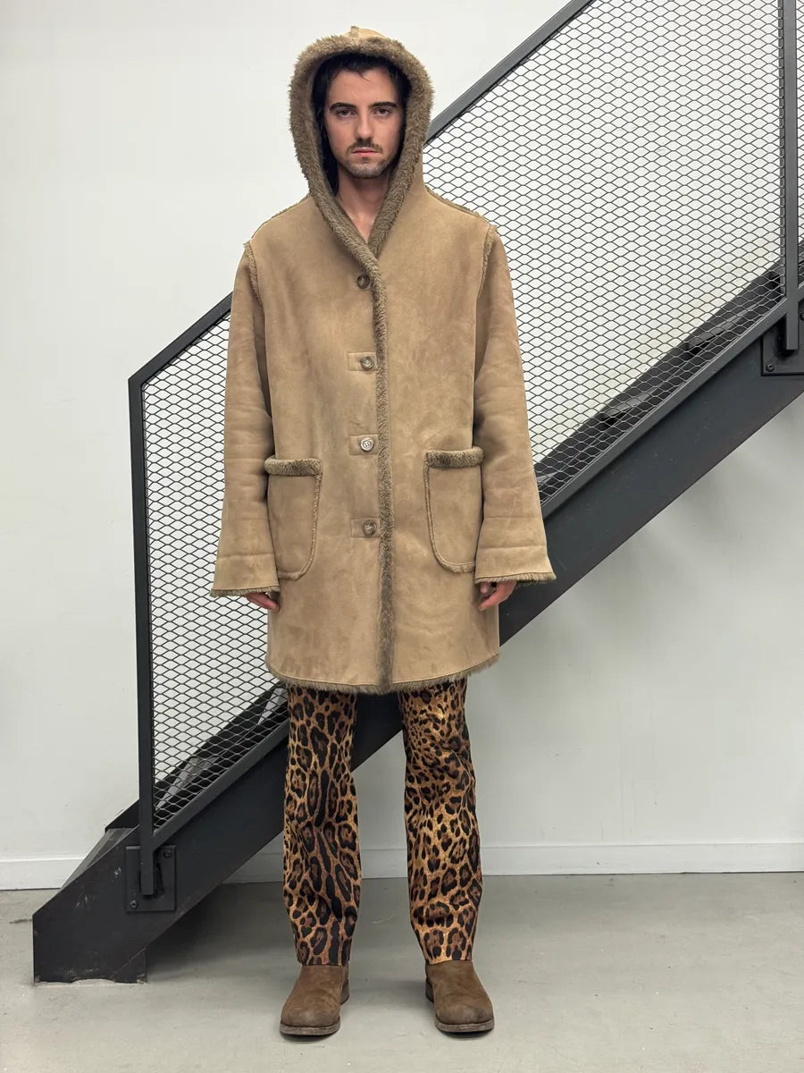 Balmain Beige Faux Fur & Brown Leather Reversible Hooded Coat IqwymKz 3