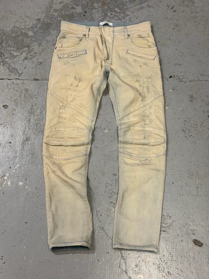 2000s Balmain Biker Reinforced Bleached Jeans XmiidyO 0