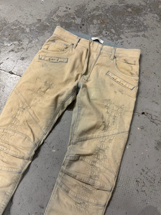 2000s Balmain Biker Reinforced Bleached Jeans XmiidyO 4