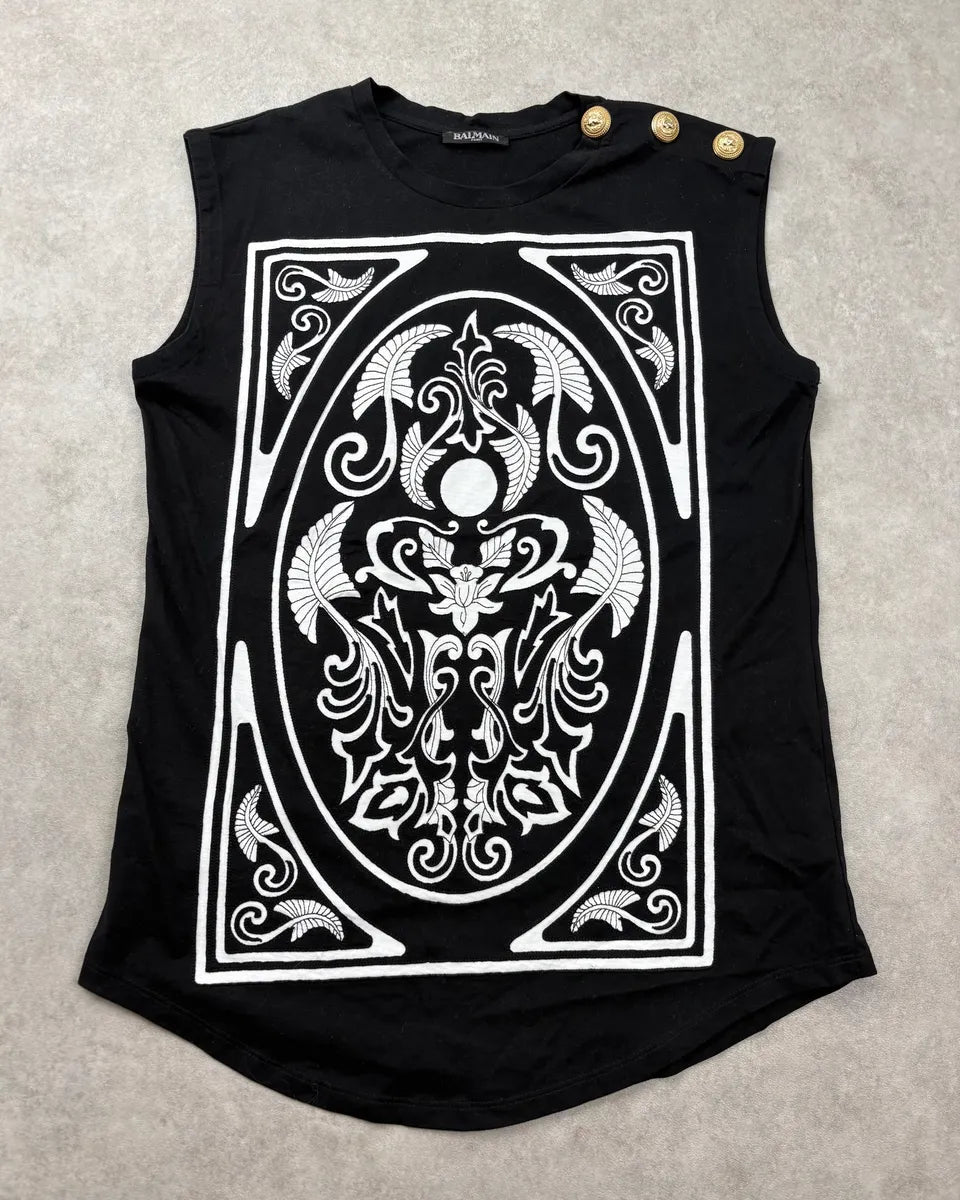 2000s Balmain Black Buttoned Emblem Tank Top FghcaMQ 0