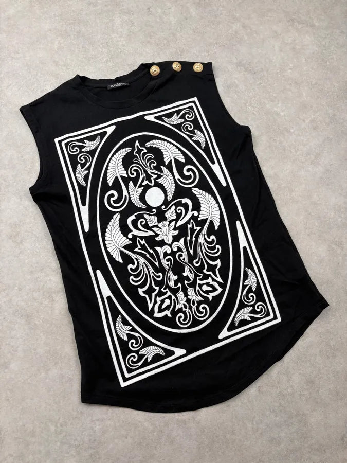2000s Balmain Black Buttoned Emblem Tank Top FghcaMQ 3