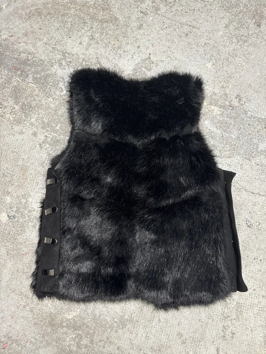 2000s Balmain Black Faux Fur Detachable Vest Jacket (M) 1