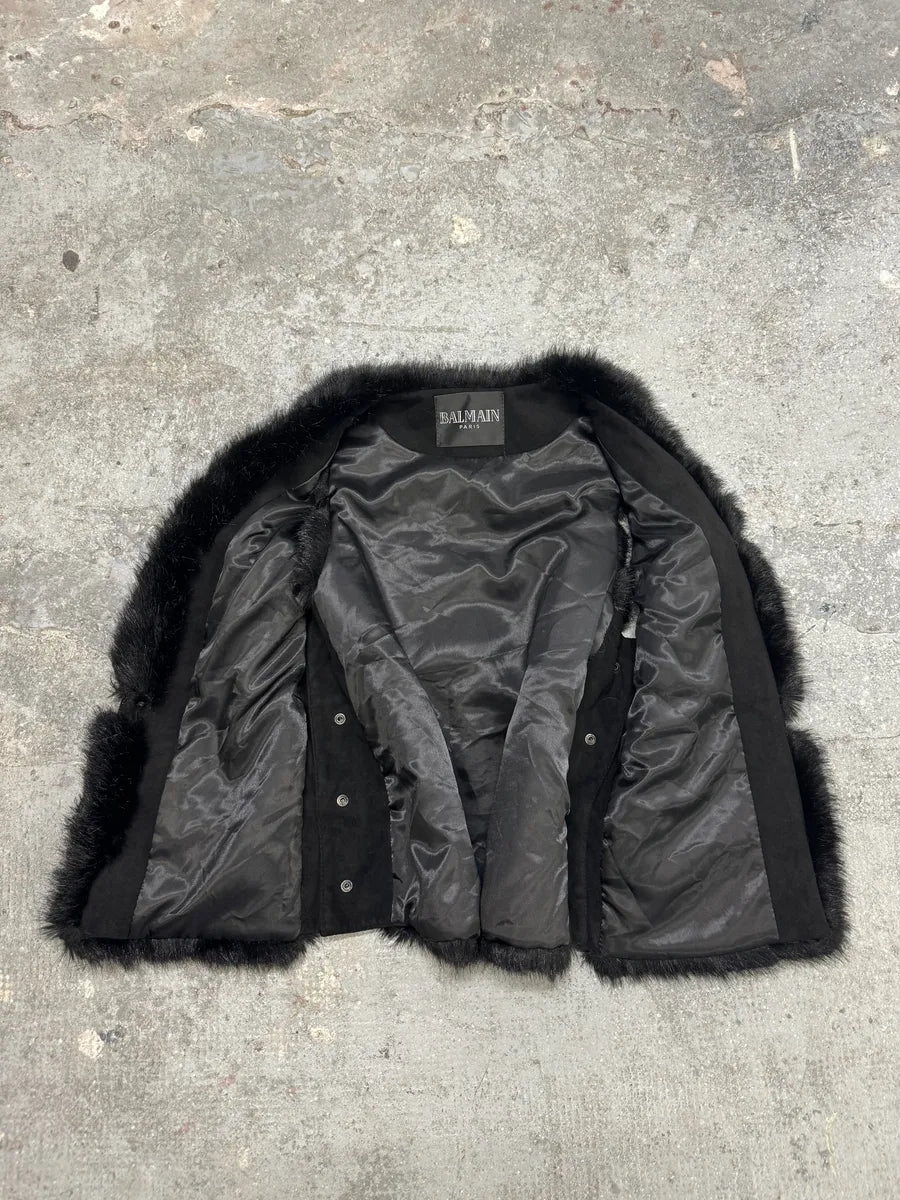 2000s Balmain Black Faux Fur Detachable Vest Jacket (M) 3