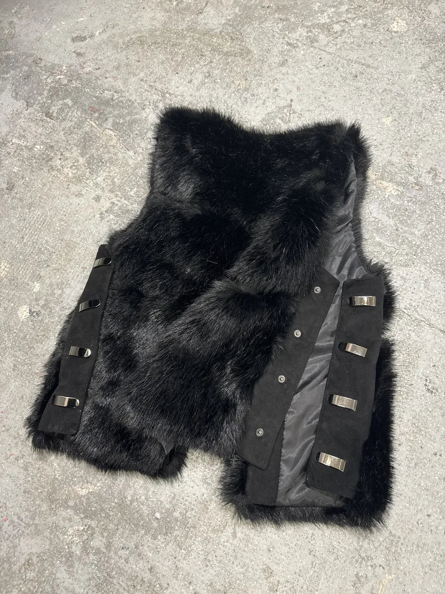 2000s Balmain Black Faux Fur Detachable Vest Jacket (M) 4