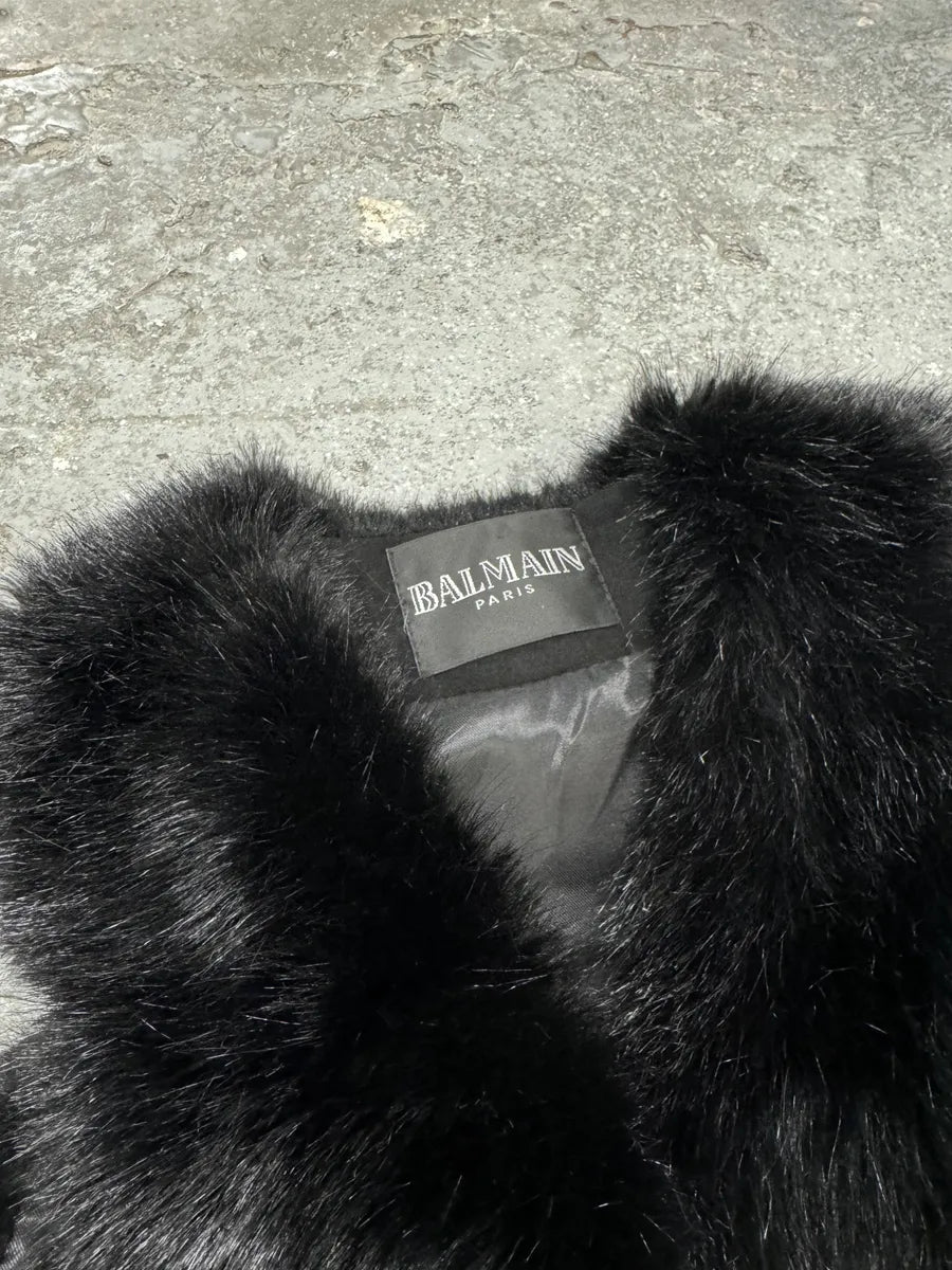 2000s Balmain Black Faux Fur Detachable Vest Jacket (M) 5