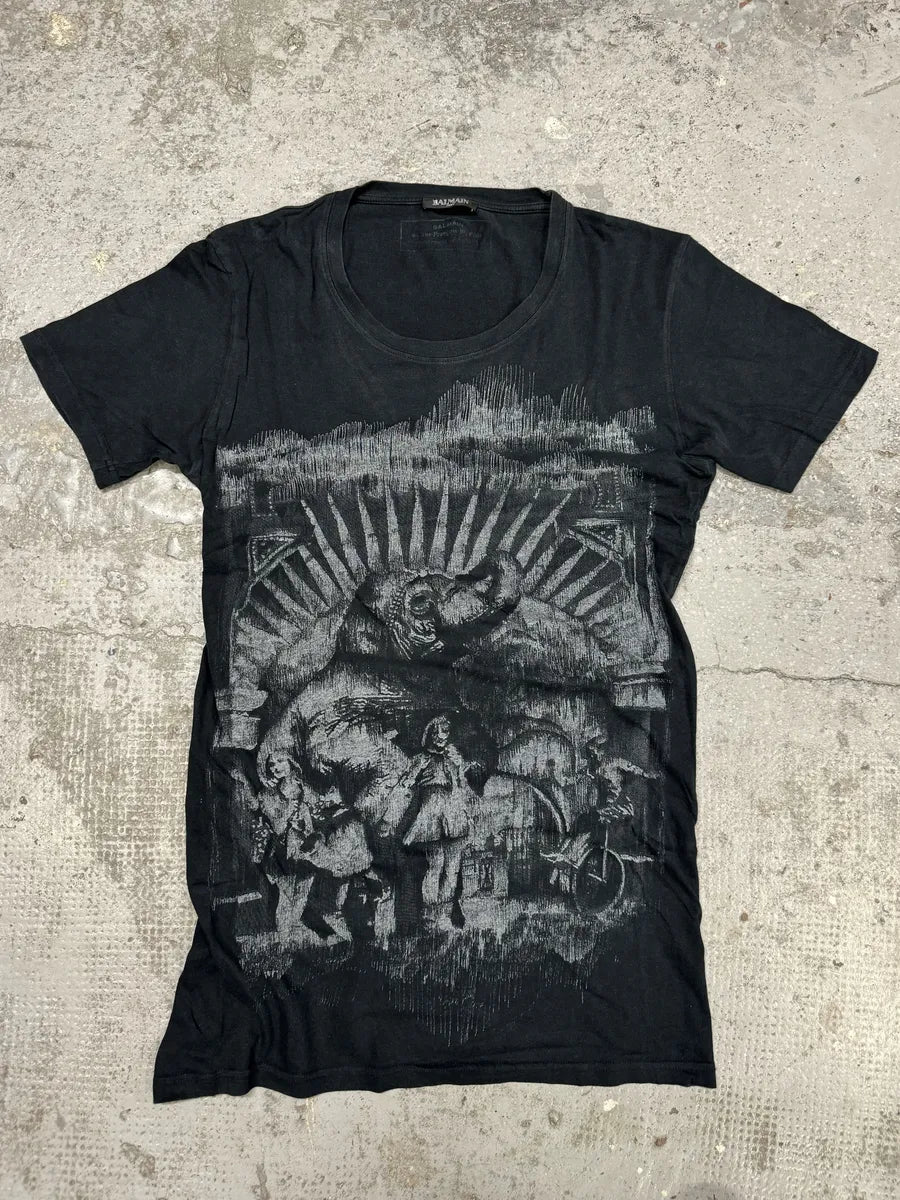 2000s Balmain Black Graphic Elephant T-Shirt ctSypDA 0