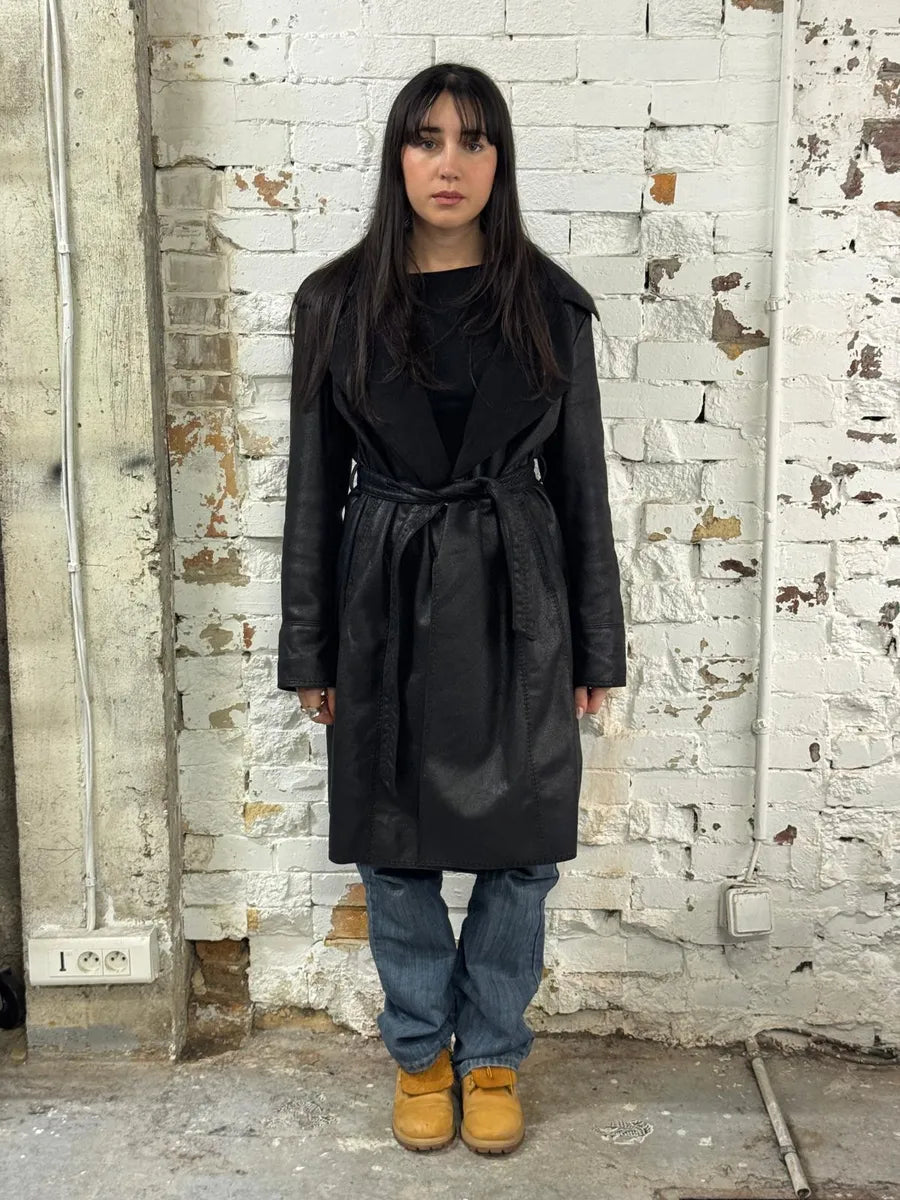 2000s Balmain Black Faux Leather Trench Coat dEpVXUi 1