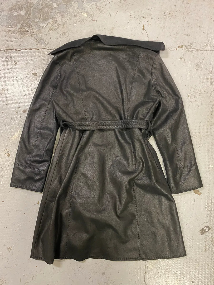2000s Balmain Black Faux Leather Trench Coat dEpVXUi 5