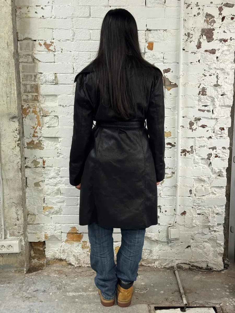 2000s Balmain Black Faux Leather Trench Coat dEpVXUi 3