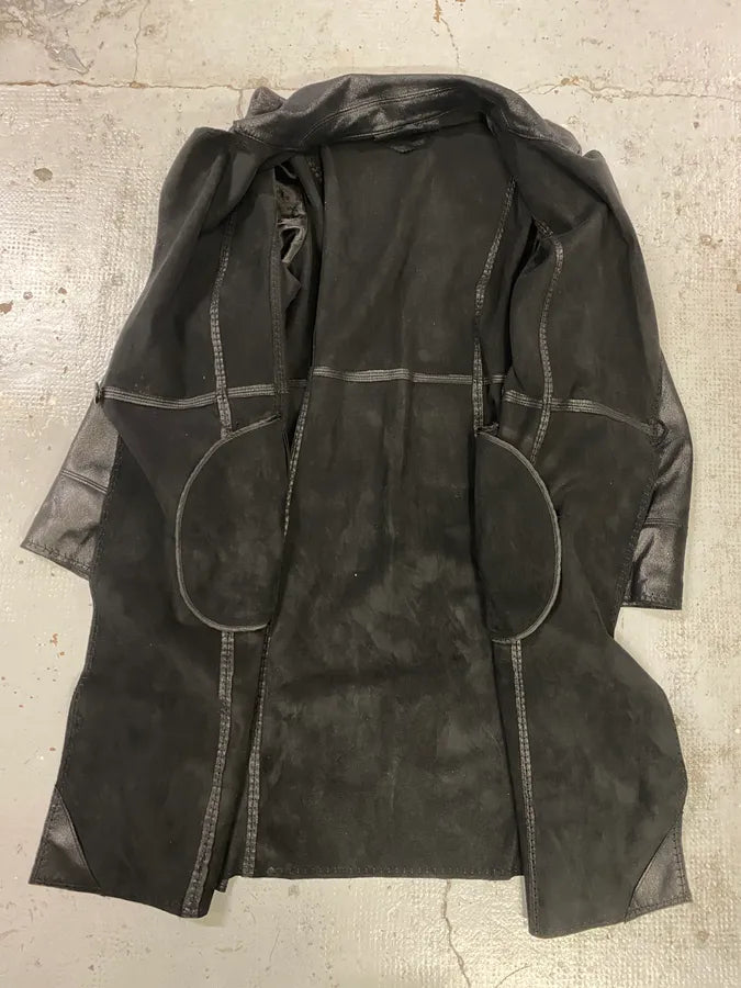 2000s Balmain Black Faux Leather Trench Coat dEpVXUi 4