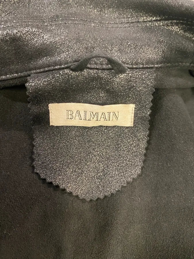 2000s Balmain Black Faux Leather Trench Coat dEpVXUi 6