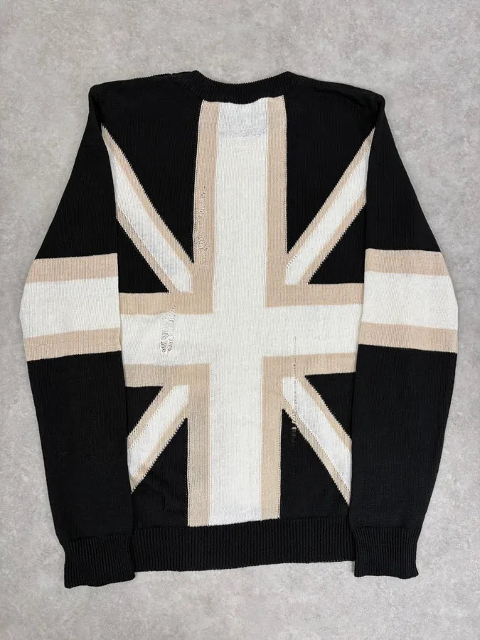 SS2016 Balmain Black Union Jack Wool Distressed Sweater HXYFzUW 5