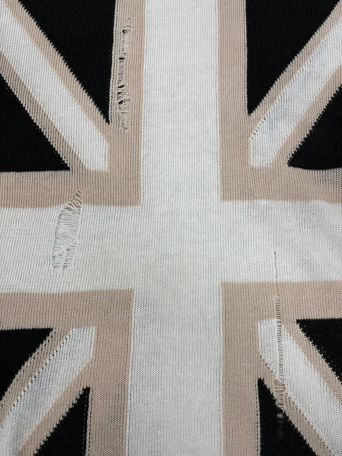 SS2016 Balmain Black Union Jack Wool Distressed Sweater HXYFzUW 7