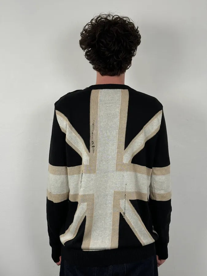 SS2016 Balmain Black Union Jack Wool Distressed Sweater HXYFzUW 2