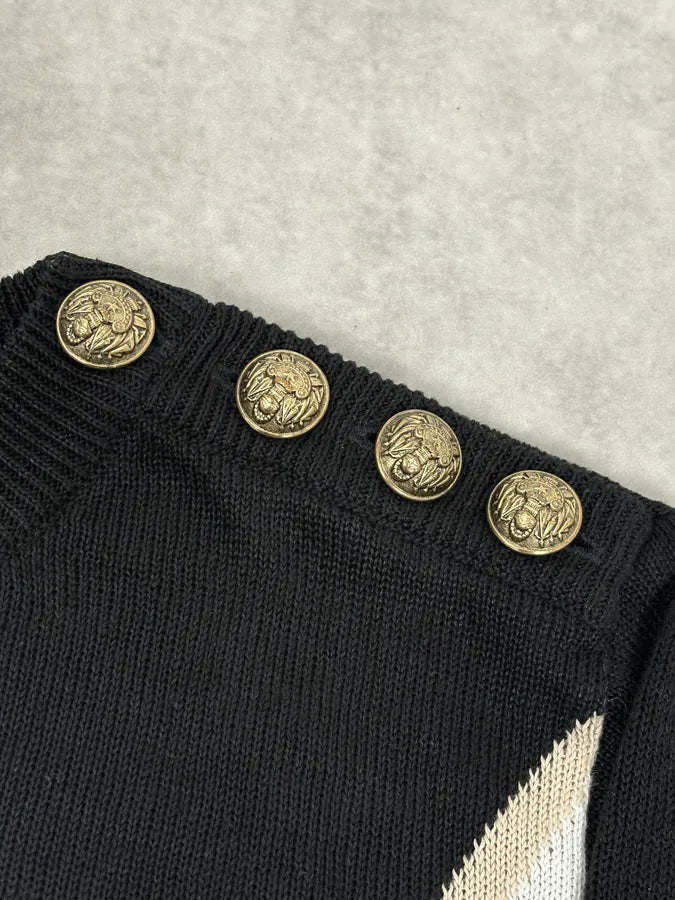 SS2016 Balmain Black Union Jack Wool Distressed Sweater HXYFzUW 8