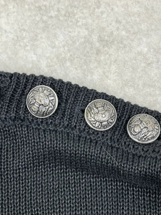 AW2018 Balmain Black Faded Wool Buttoned Signature Ribbed Sweater iHrgFjO 7