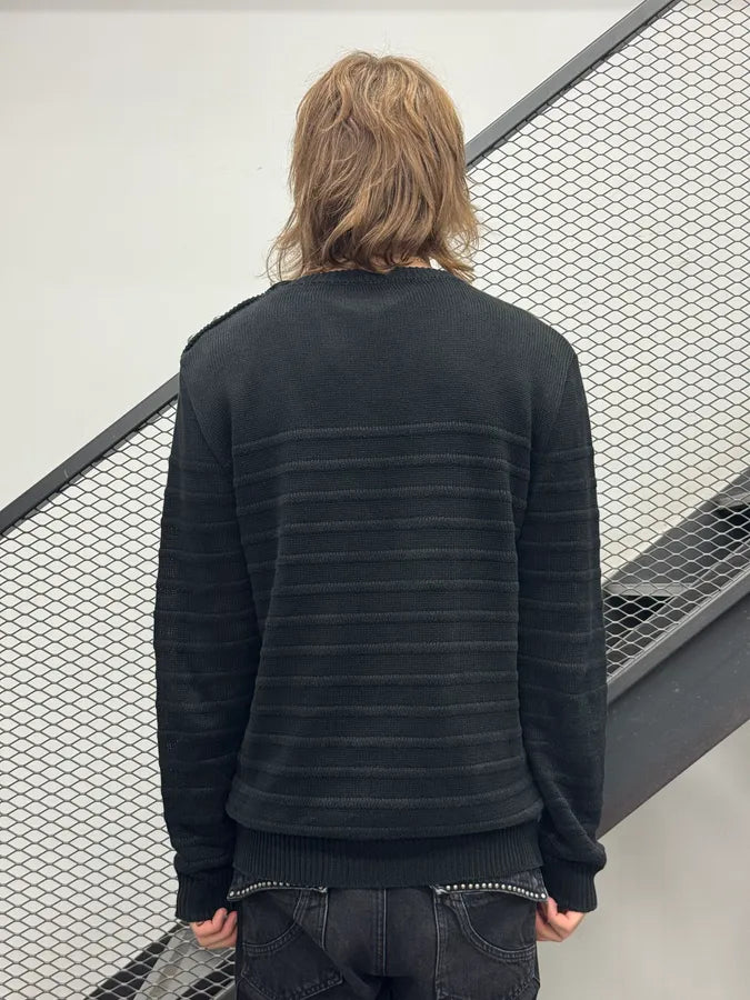 AW2018 Balmain Black Faded Wool Buttoned Signature Ribbed Sweater iHrgFjO 2
