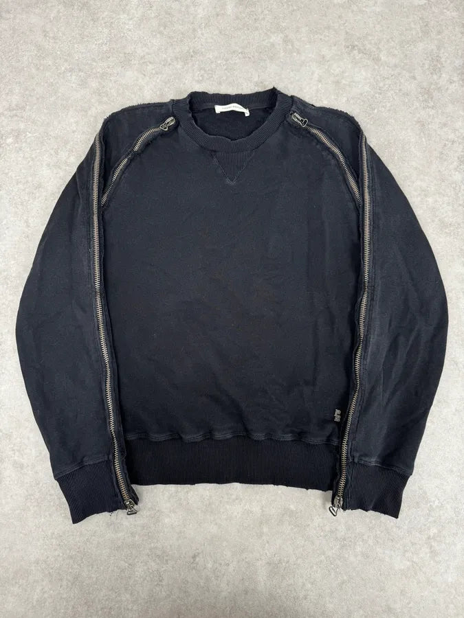 2010s Balmain Black Zip-Shoulder Distressed Sweater IJTgfvO 0