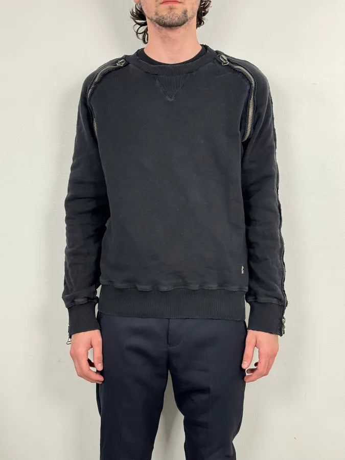 2010s Balmain Black Zip-Shoulder Distressed Sweater IJTgfvO 1