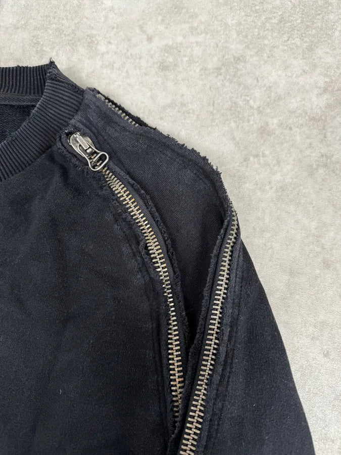 2010s Balmain Black Zip-Shoulder Distressed Sweater IJTgfvO 6