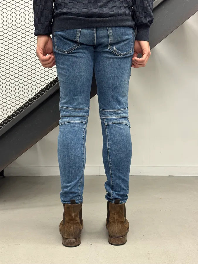 SS2015 Balmain Blue Biker Skinny Denim Jeans ScnTevk 3