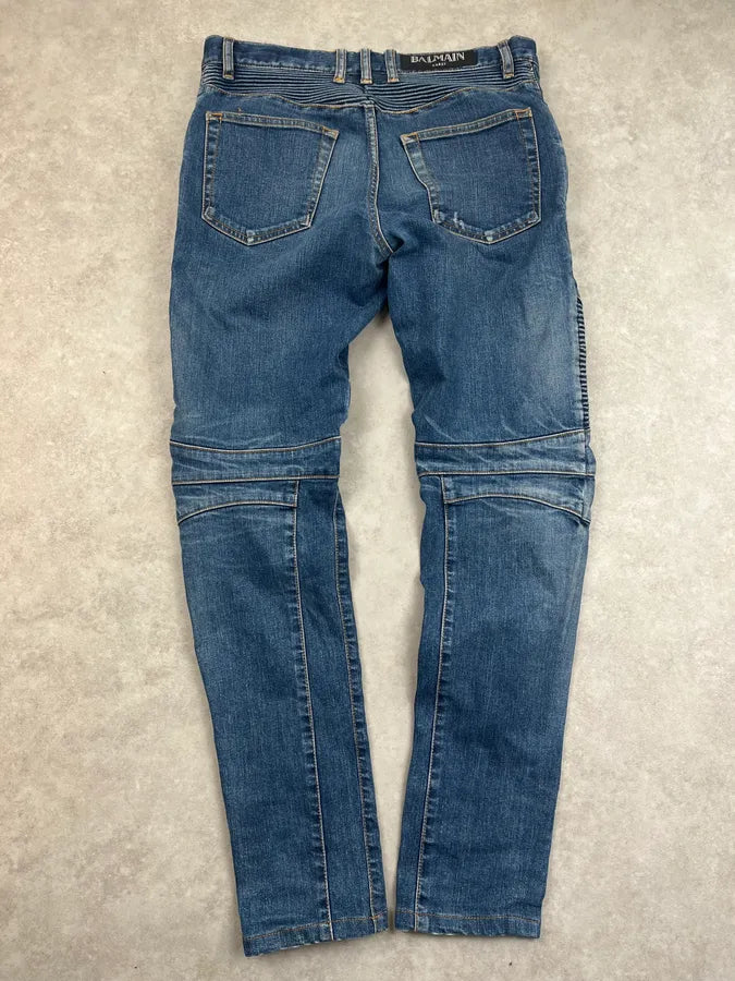 SS2015 Balmain Blue Biker Skinny Denim Jeans ScnTevk 6