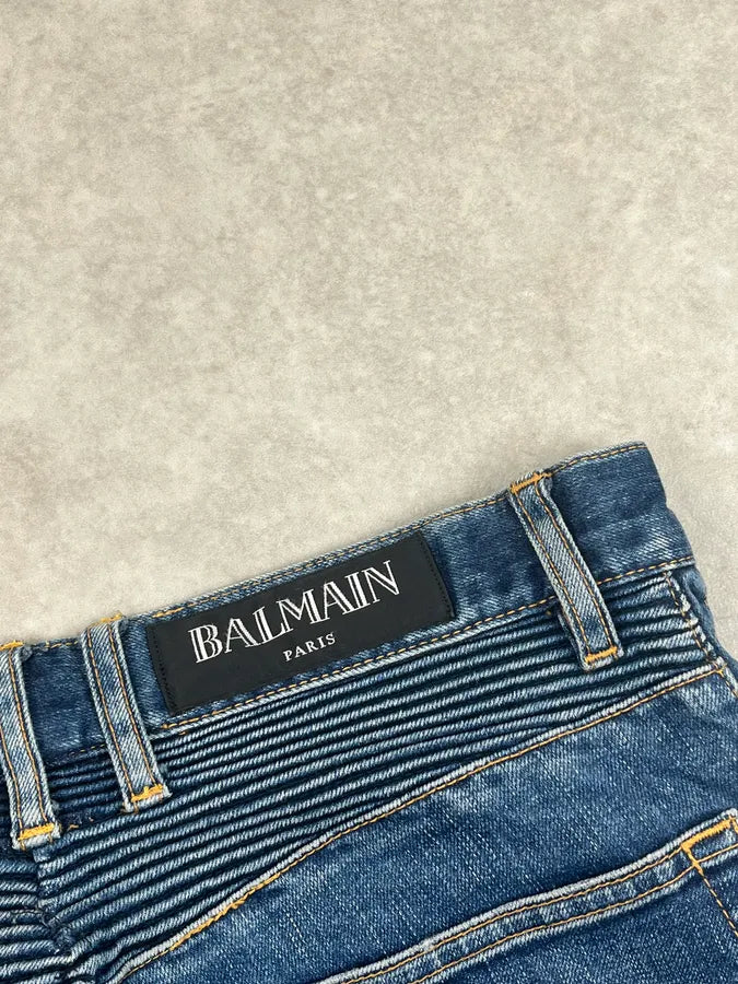 SS2015 Balmain Blue Biker Skinny Denim Jeans ScnTevk 9