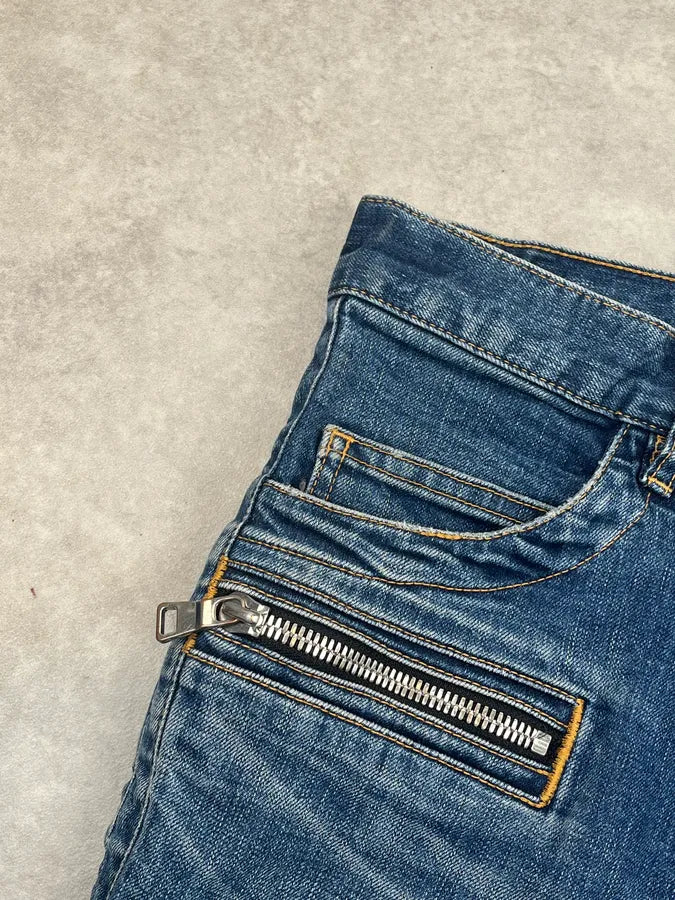 SS2015 Balmain Blue Biker Skinny Denim Jeans ScnTevk 8