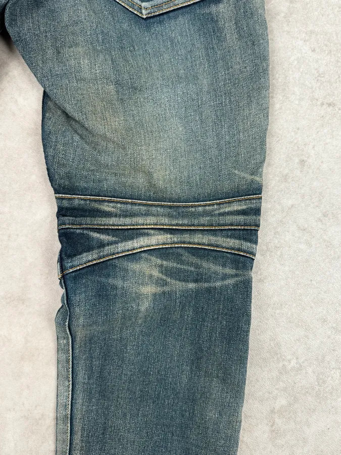 2000s Balmain Blue Washed Biker Technical Jeans NNqIwGS 8