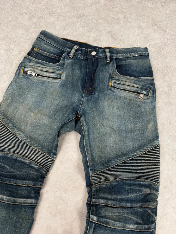 2000s Balmain Blue Washed Biker Technical Jeans NNqIwGS 5