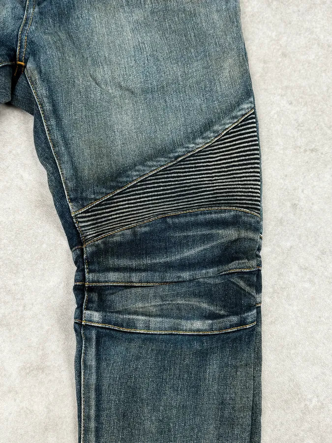 2000s Balmain Blue Washed Biker Technical Jeans NNqIwGS 7