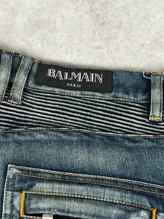 2000s Balmain Blue Washed Biker Technical Jeans NNqIwGS 9