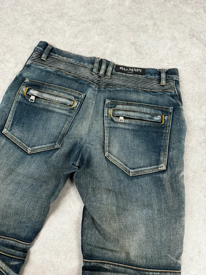 2000s Balmain Blue Washed Biker Technical Jeans NNqIwGS 6
