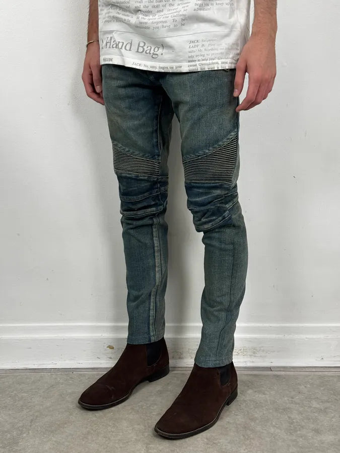 2000s Balmain Blue Washed Biker Technical Jeans NNqIwGS 2