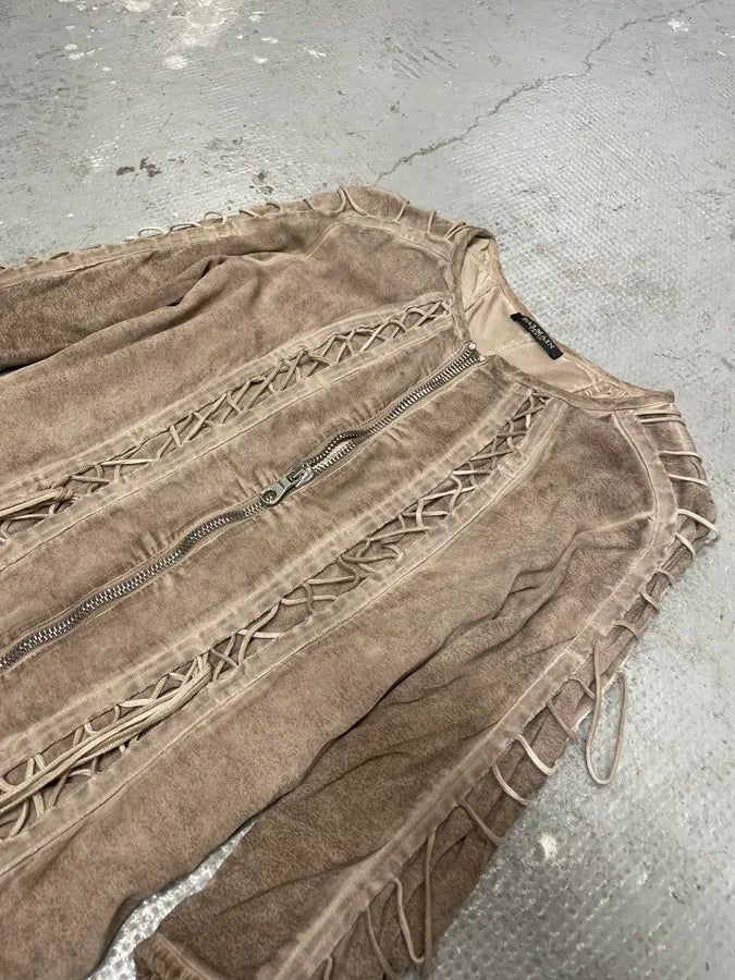 2000s Balmain Bondage Beige Suede Dress (S) 7