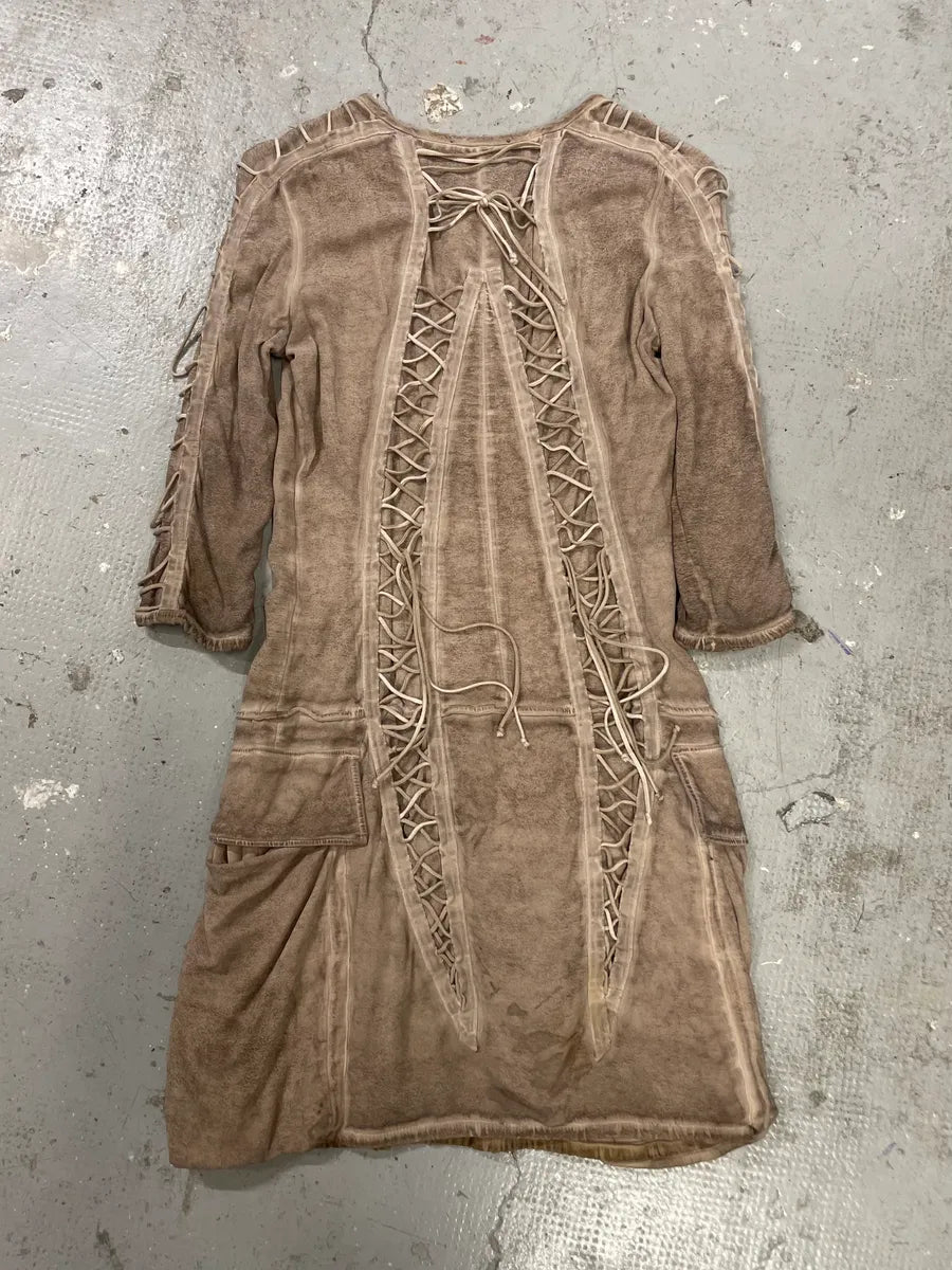 2000s Balmain Bondage Beige Suede Dress (S) 3